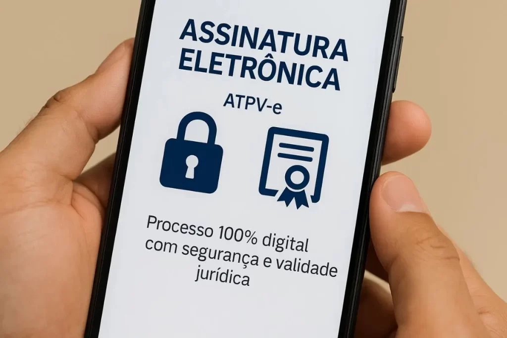 Duas mãos segurando smartphone com certificado digital ativado