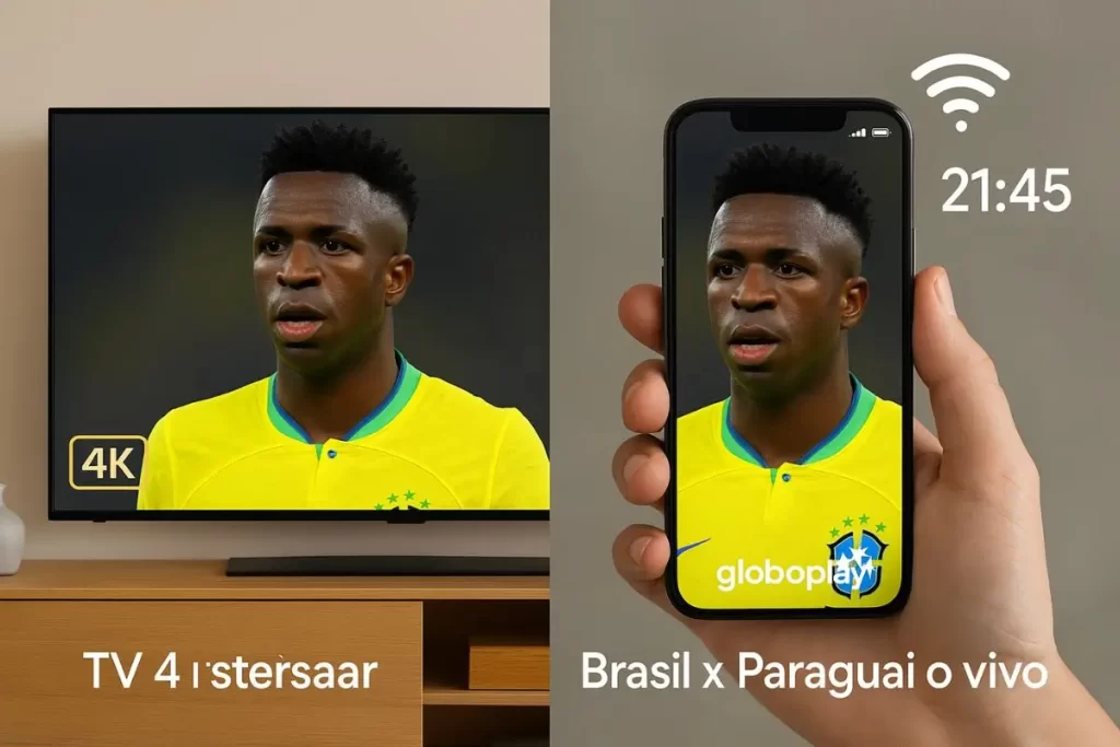 Brasil X Paraguai onde assistir e que horas começa o jogo 1 Telão com jogo Brasil x Paraguai e streaming ao vivo em smartphone
