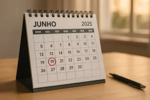 calendário com 19 de junho marcado como feriado em destaque no segundo semestre de 2025