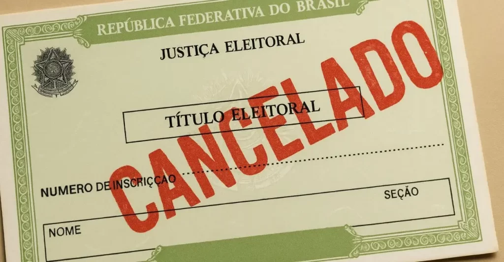 carimbo vermelho “Cancelado” sobre um título de eleitor