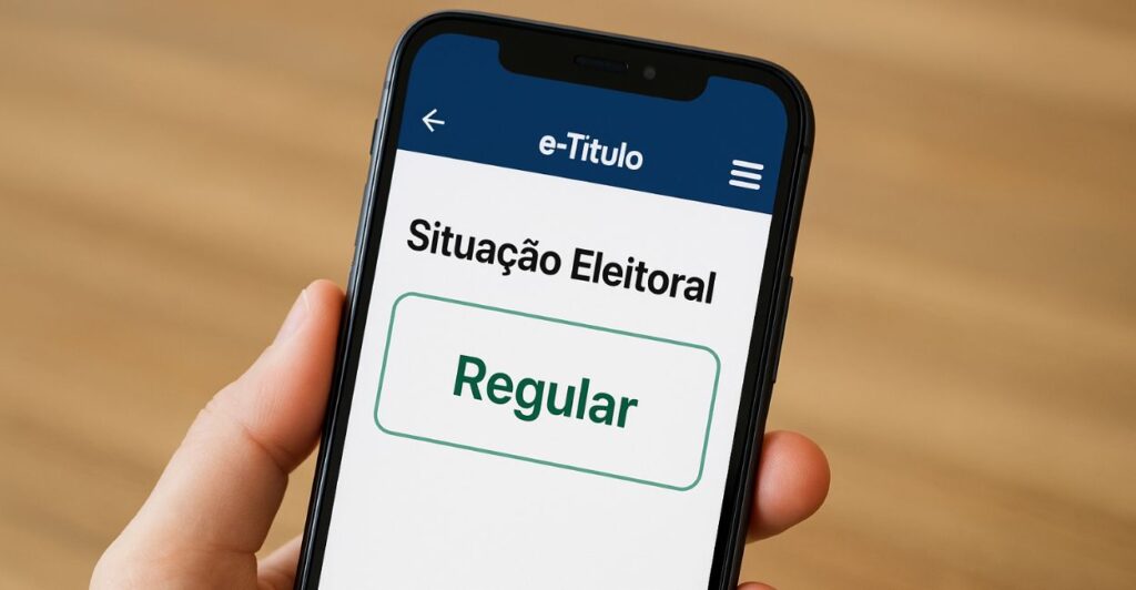 smartphone exibindo app e-Título com status eleitoral regular