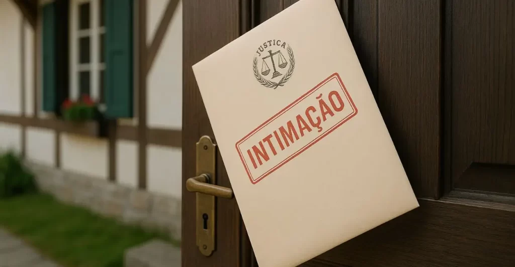 representação de notificação judicial pendurada em porta de casa