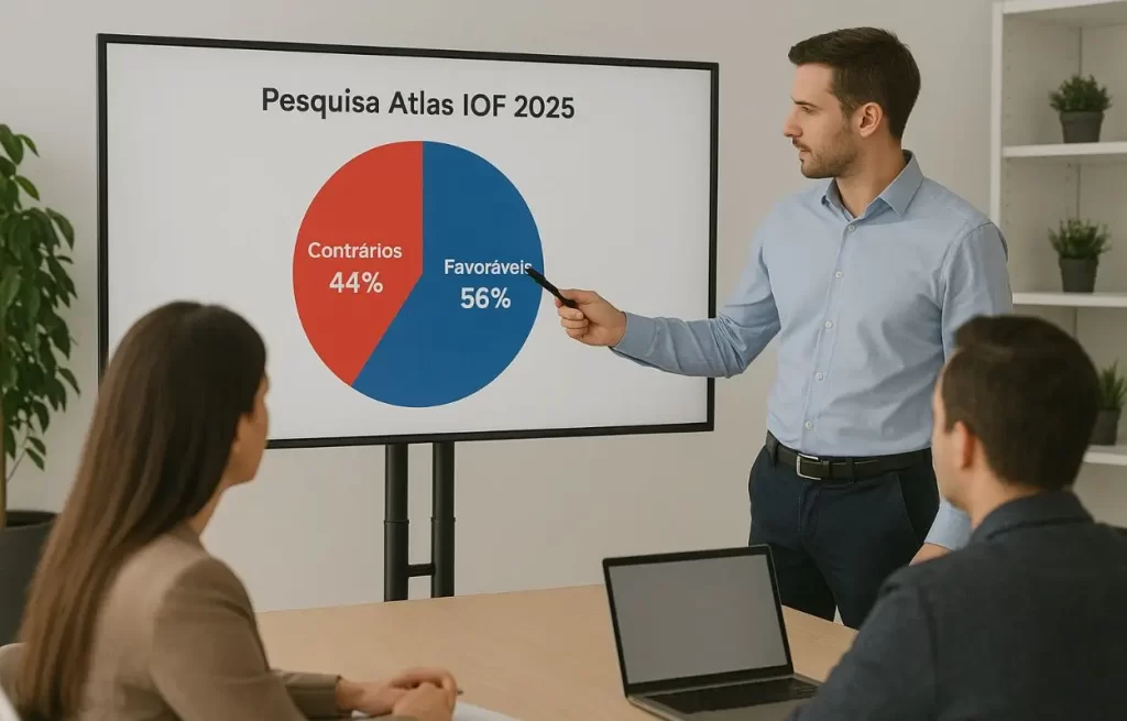 analista de dados apresenta gráfico de pizza com resultado da pesquisa IOF