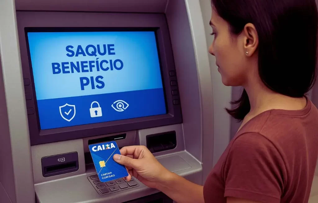 cliente faz saque em caixa eletrônico usando Cartão Cidadão para retirar PIS