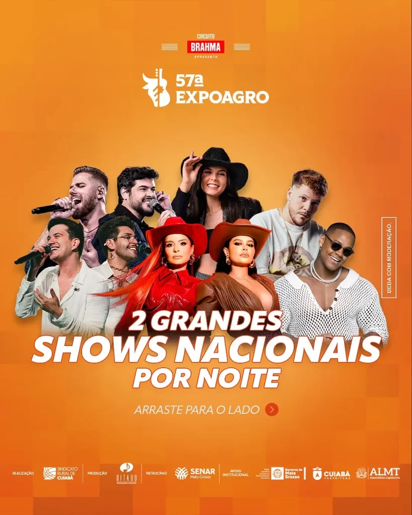 ✨ Na 57ª Expoagro o show é em DOSE DUPLA! Serão 2 atrações nacionais por noite pra ninguém ficar